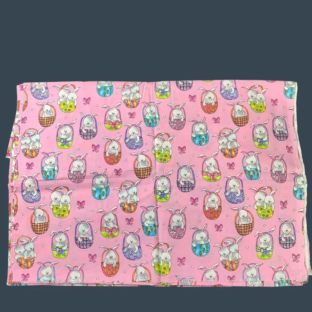 Vintage Pink Craft Fabric Easter Bunny Egg Print 2 yards